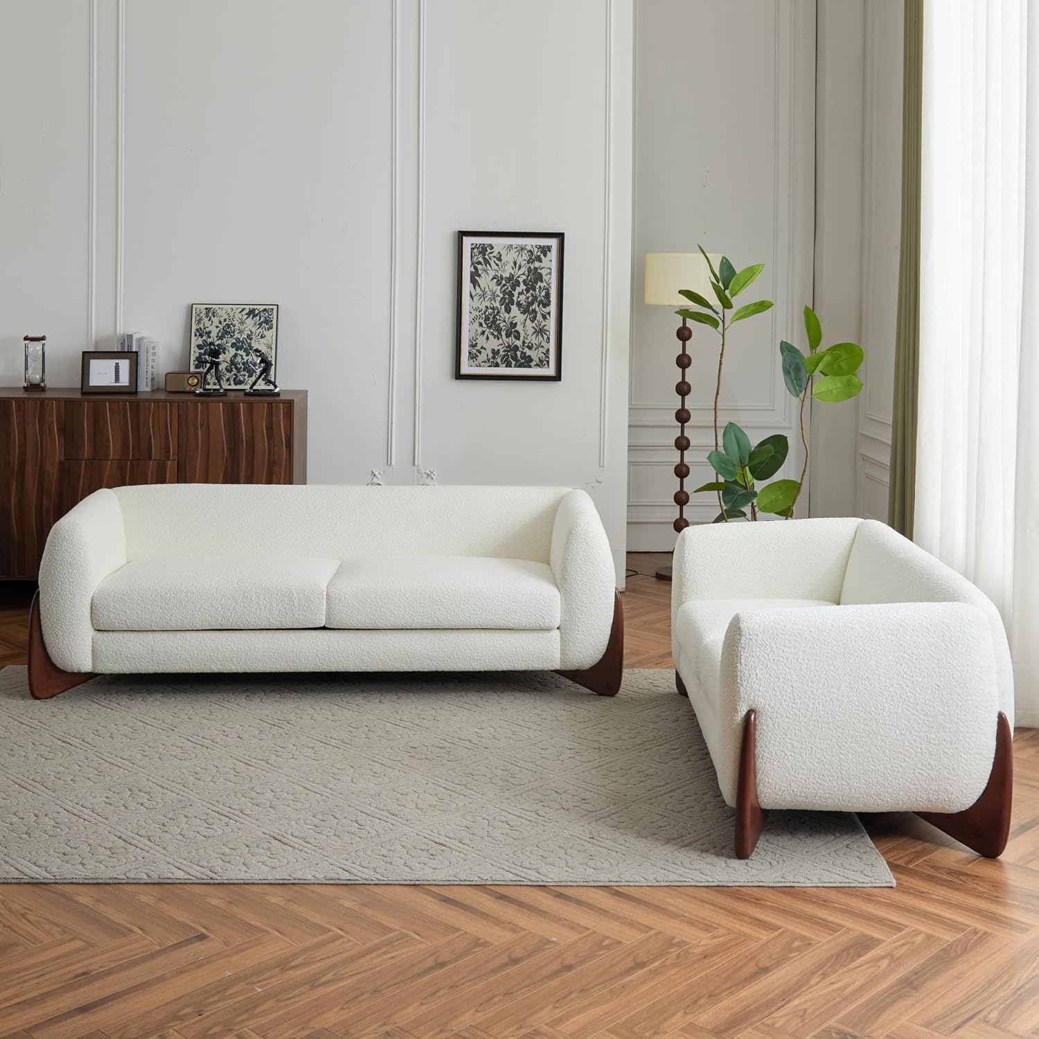 Christopher Knight Home Almad 2 Pieces Sofa Couch Set, Cozy 3-Seater Sofa and Loveseat for Living Room, Upholstered Couch Chair, Soft Seating Lounge Sofa with Wood Frame, Fabric, Beige