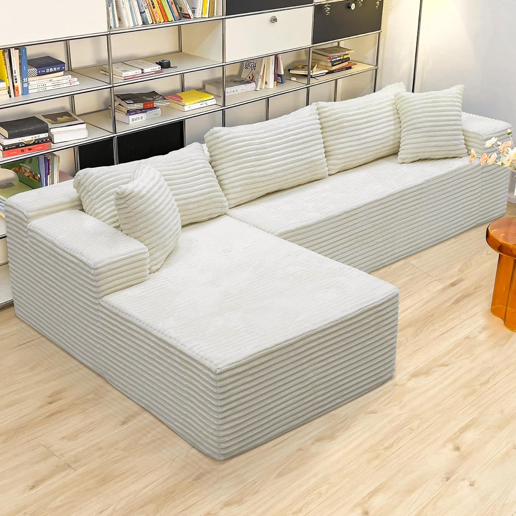 Sectional Couches for Living Room Corduroy Couch, 104' Cloud Boneless Couch with L-Shape Chaise, Modern Modular Sofa, Deep Seat Comfort, No Assembly Required(Plush Corduroy, Right Facing Chaise)