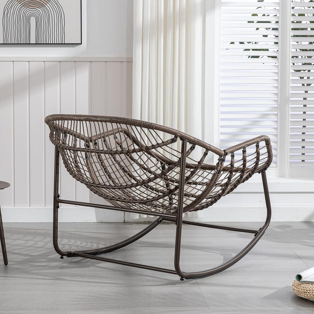 Papasan Rocking Chairs Outdoor Indoor, Oversized Rattan Rocker Patio Chair with Padded Cushion, Comfy Modern Indoor Egg Chair for Living Room, Bedroom, Porch, Garden, Balcony(Corduroy, Light Green)