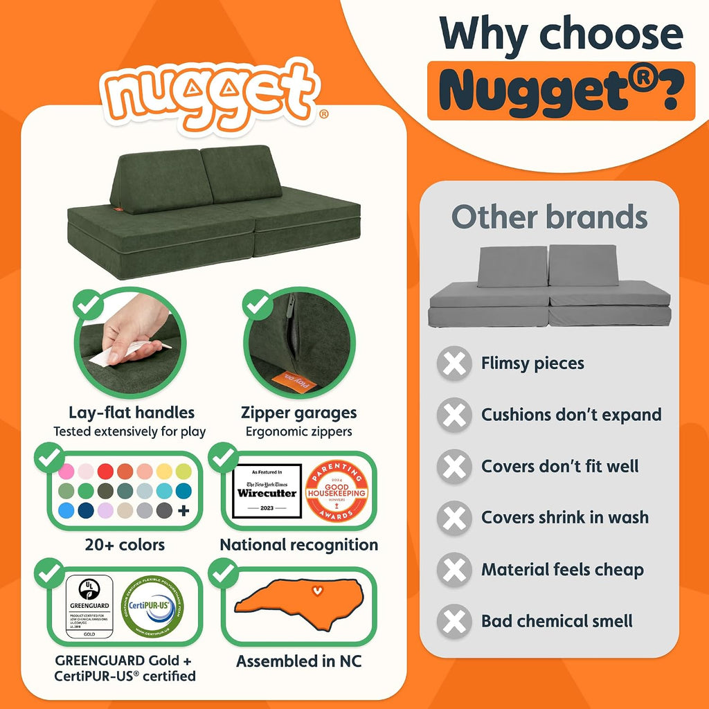 Nugget - The Original Play Couch for Kids - Modular Foam Children's Sofa for Playroom, Imagination, & Creative Open Ended Play - Washable & Convertible Playroom Furniture, Willow