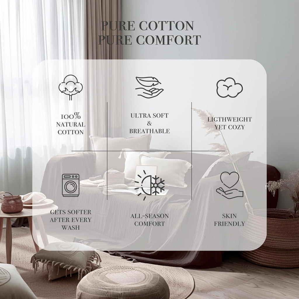 Cloud Like Brown Sofa Cover%100 Pure Cotton, Gauze Couch Covers for 3 Seater, Sectional Sofa, Large 4 Layered Muslin Natural Fabric, Washable Couch Cover (Brown, 95x134 / 240x340 cm)