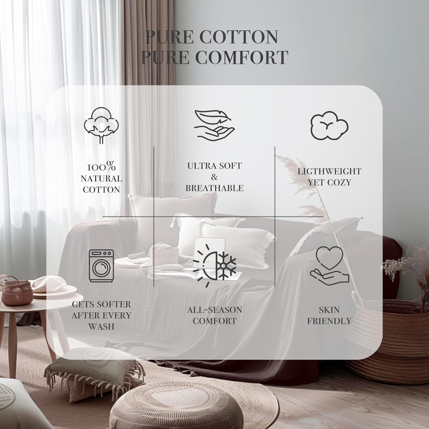 Cloud Like Brown Sofa Cover%100 Pure Cotton, Gauze Couch Covers for 3 Seater, Sectional Sofa, Large 4 Layered Muslin Natural Fabric, Washable Couch Cover (Brown, 95x134 / 240x340 cm)