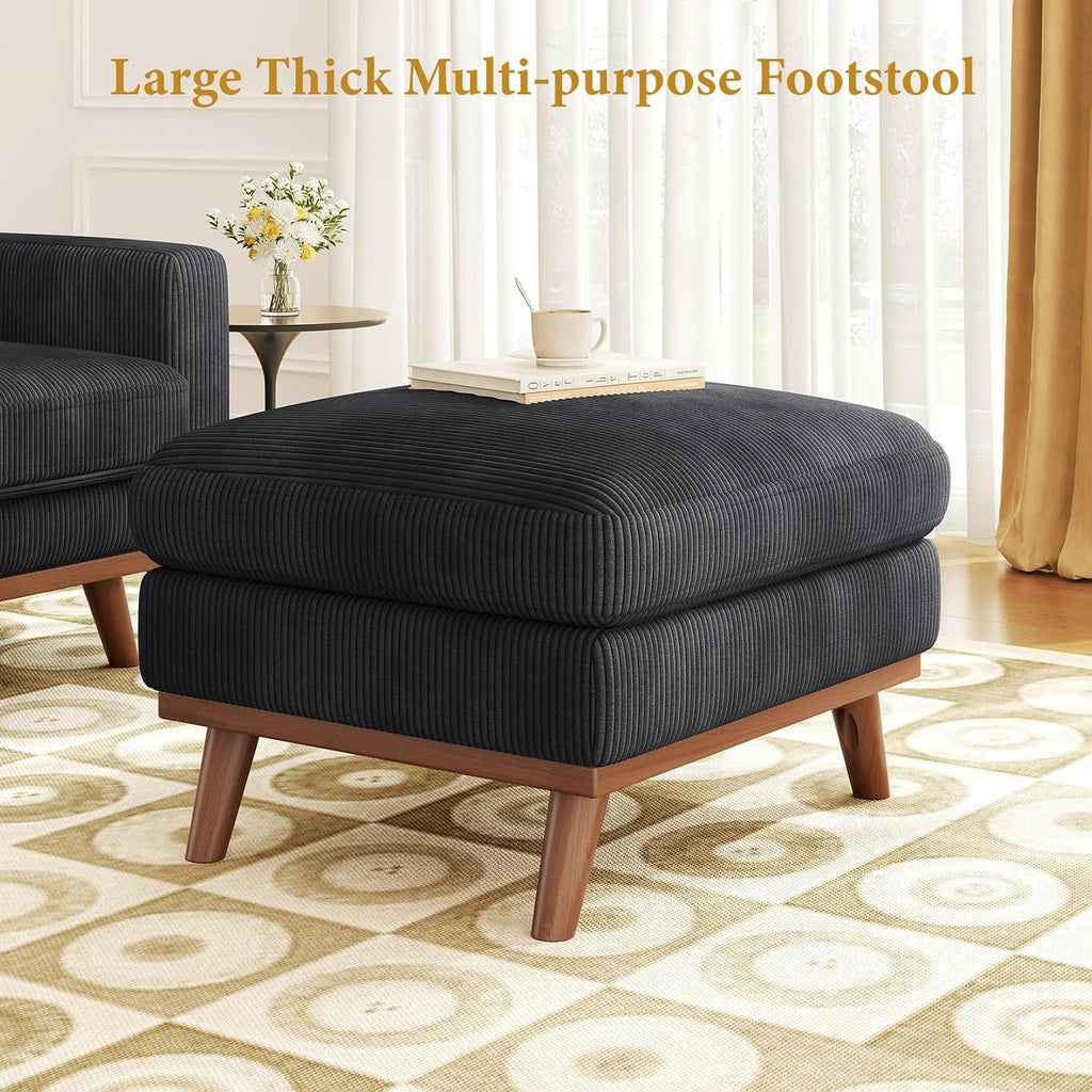 Vesgantti Large Ottoman for Modular Sofa, 29.5' Corduroy Ottoman with Spring Cushion, Rectangle Foot Rest for Couch, Entrance Footstool with Wood Legs, Footstool for Living Room, Bedroom, Black
