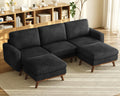 Vesgantti 97' Modular Sectional Sofa Black, U-Shaped Couch with Movable Ottoman, Comfy Corduroy Couch with Spring Cushion, Modular Sofa with Deep Seat for Living Room, Bedroom and Apartment