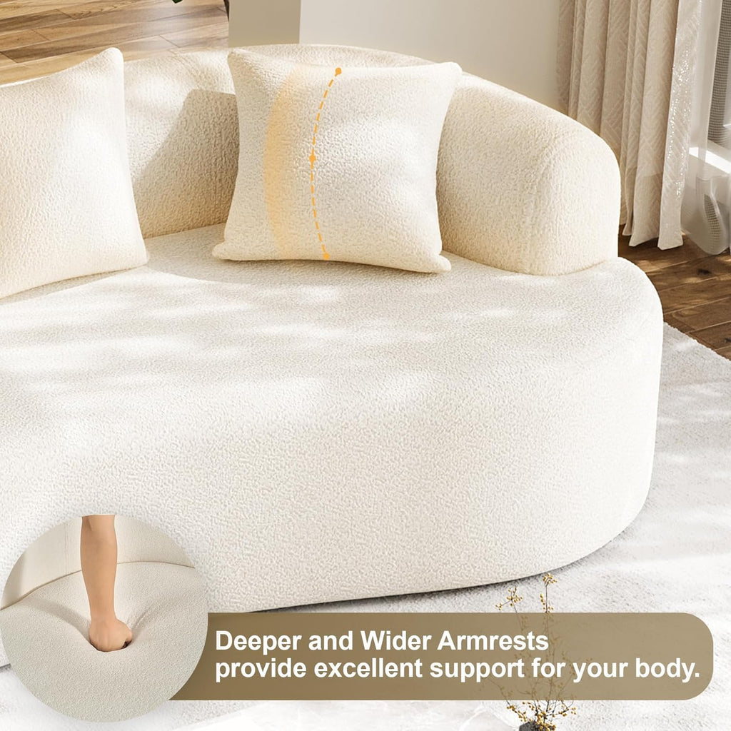 Oversized Sectional Sofa for Living Room, Modern Luxury Plush Chenille 4-Seater Extra Deep & Wide Seat Curved Cloud Couch with 4 Throw Pillows, No Assembly Needed, Cream White