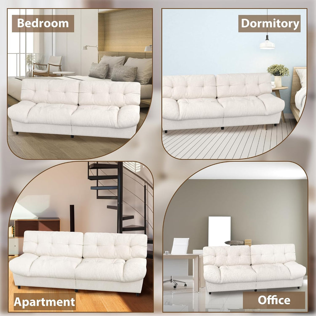 80' Cloud Couch, Chenille Cloud Sofa Overstuffed Love Seat Couches with Pillow Designed Armrest for Small Spaces, Deep Seat Two Seater Couch Loveseat Sofa, Beige White