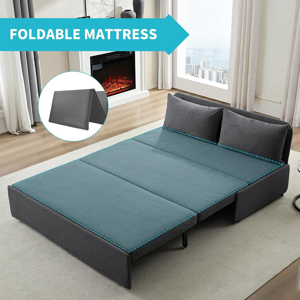 CECER 64.2' Queen Size Pull Out Sofa Bed, Pull Out Couch Bed with 2 Pillows, Linen Convertible Sleeper Sofa with Comfy Mattress, 2 in 1 Armless Loveseat Sleeper for Living Room-Dark Grey