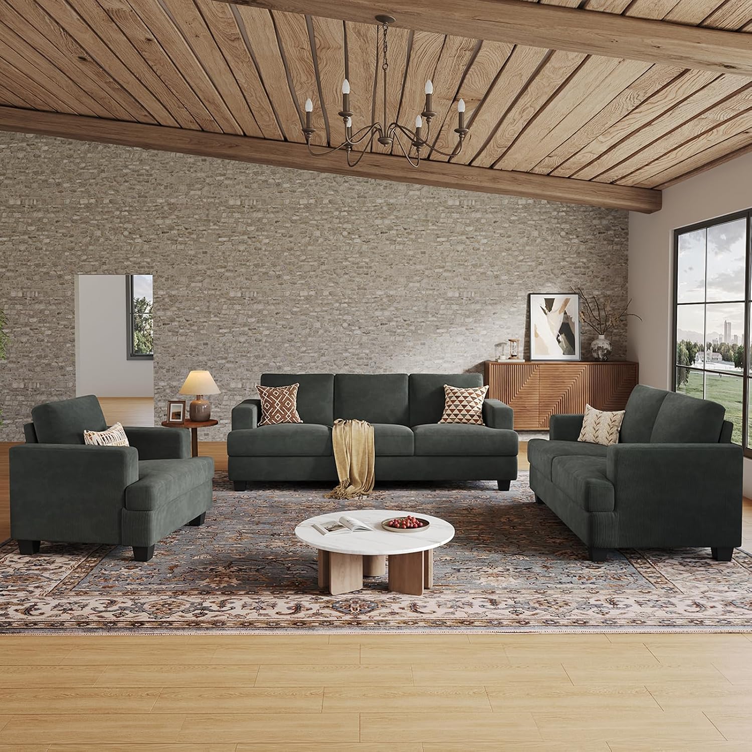 COPIAE 89 Inch Sofa with Extra Deep Seats Oversize, 3 Seater Sofa for Living Room, Modern Couch and Sofa, Comfy Armrests and Seats and Backrests, Easy Installation, Corduroy Fabric Grey