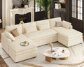 Belffin Large Modular Sectional Sofa with Double Deep Chaise, 135' Corduroy U Shaped Sectional Couch with 9' Soft Dual-Layer 6 Seats U Shaped Couch for Living Room, Apartment, Beige