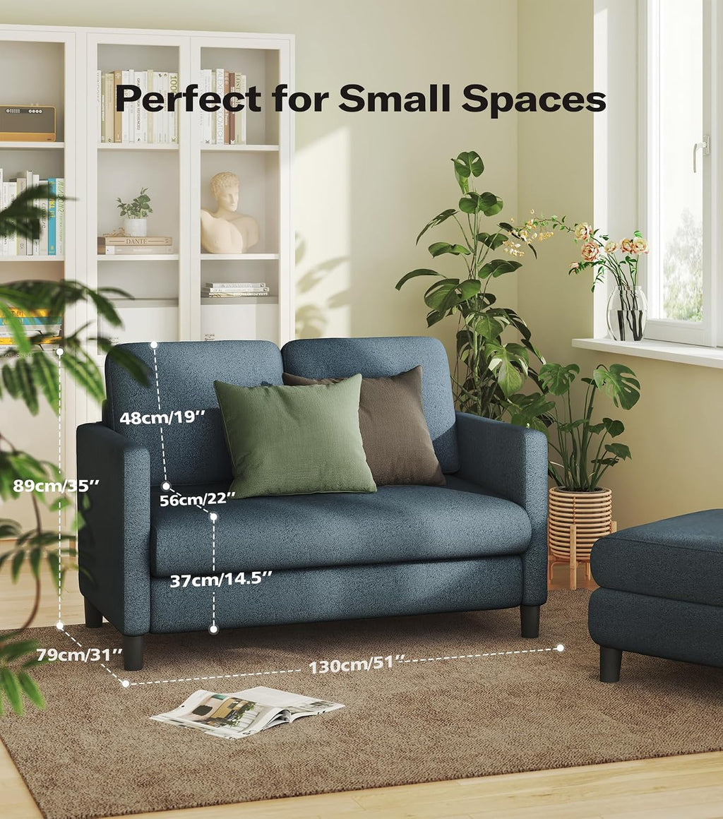 Welzona Loveseat, 51' Small Couch, Comfy Teddy Love Seat for Living Room, Tool-Free Setup Loveseat Sofa for Small Spaces, All-Wood Small Sofa Couch for Bedroom, Blue Grey