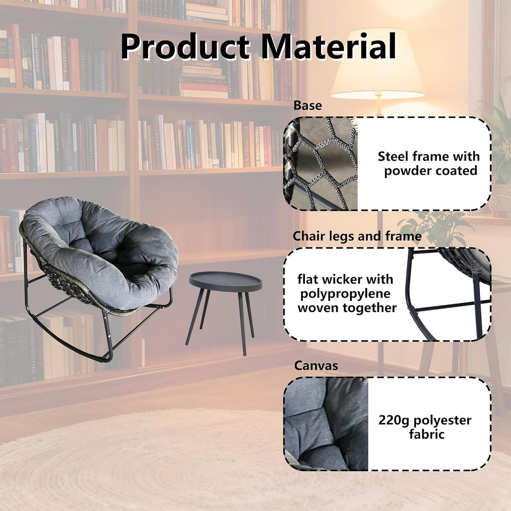 Modern Rocking Chair with Side Table Set, 2-Piece Patio with Soft Cushion & Side Table, 330 LBS Capacity, All-Weather Balcony Furniture