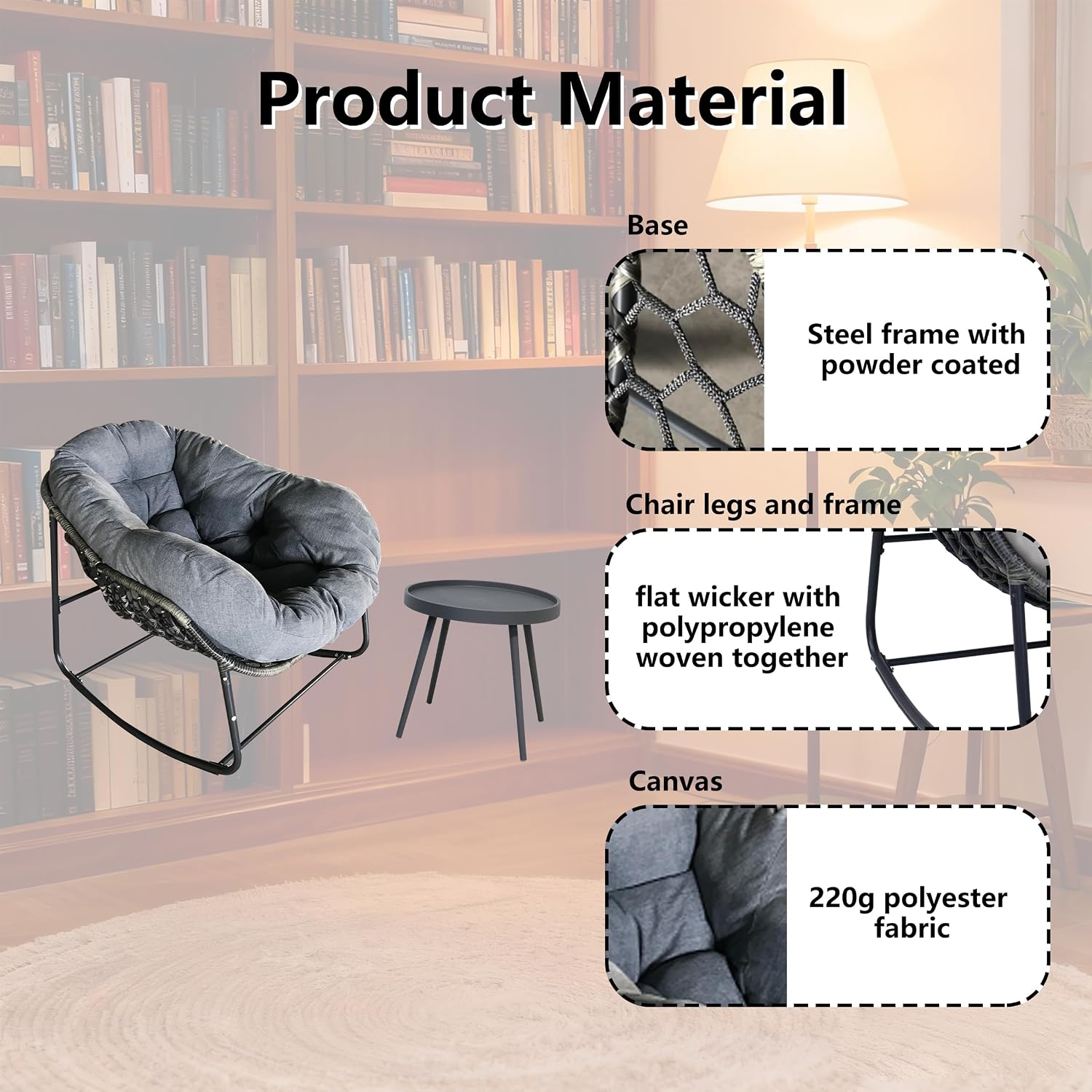 Modern Rocking Chair with Side Table Set, 2-Piece Patio with Soft Cushion & Side Table, 330 LBS Capacity, All-Weather Balcony Furniture