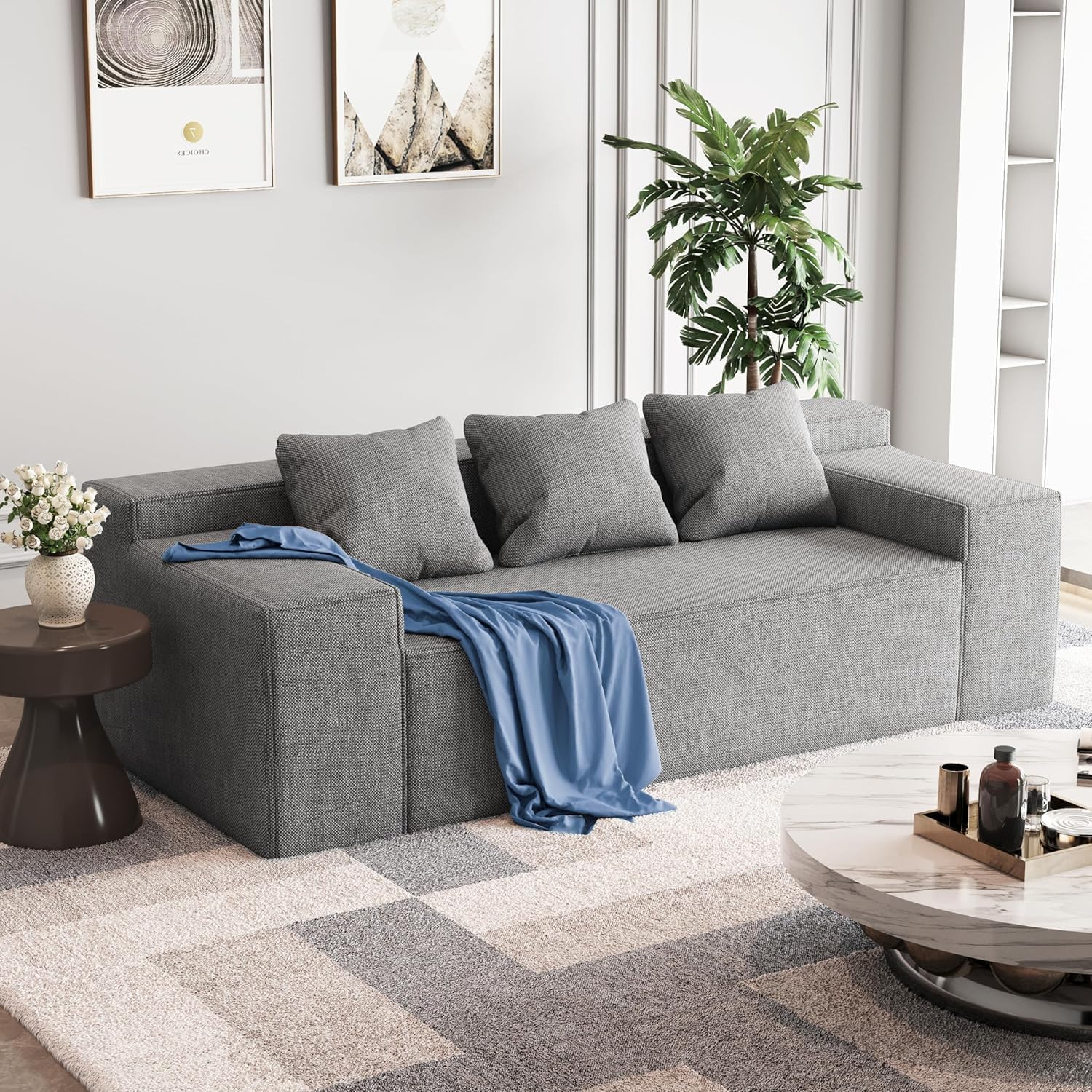 PurrJoys Modular Sectional Sofa, 3 Seater 105' Deep Seat Corduroy Lounge Sofa with Movable Cushions, Modular Couch for Small Spaces, Living Room, Bedroom, Apartment, Office - Gery
