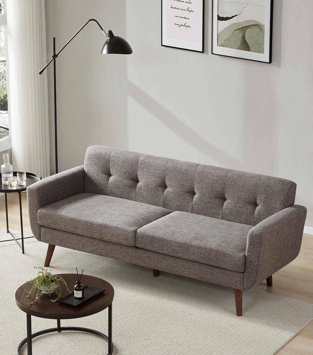 Tbfit 77.2' W Linen Sofa Couch, Mid Century Modern Decor Loveseat Couches for Living Room, Button Tufted Upholstered Small Couch for Bedroom, Solid, and Easy to Install Love Seats Furniture, Grey