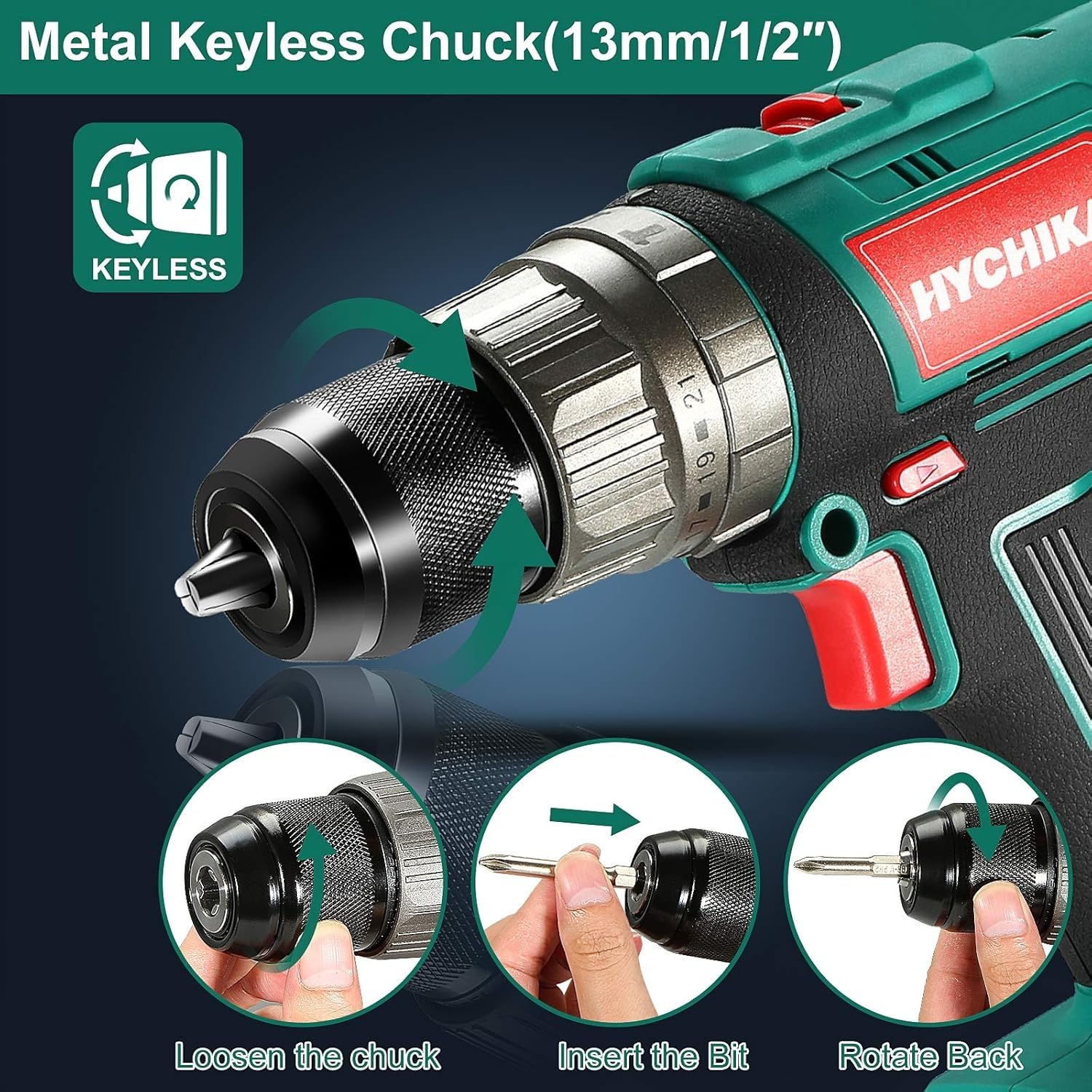 HYCHIKA Power Tool Combo Kit, 18 V Max Cordless Impact Wrench with 1/2 Impact Drivers,18V Cordless Hammer Drill Driver,2-Tool Power Tool Set