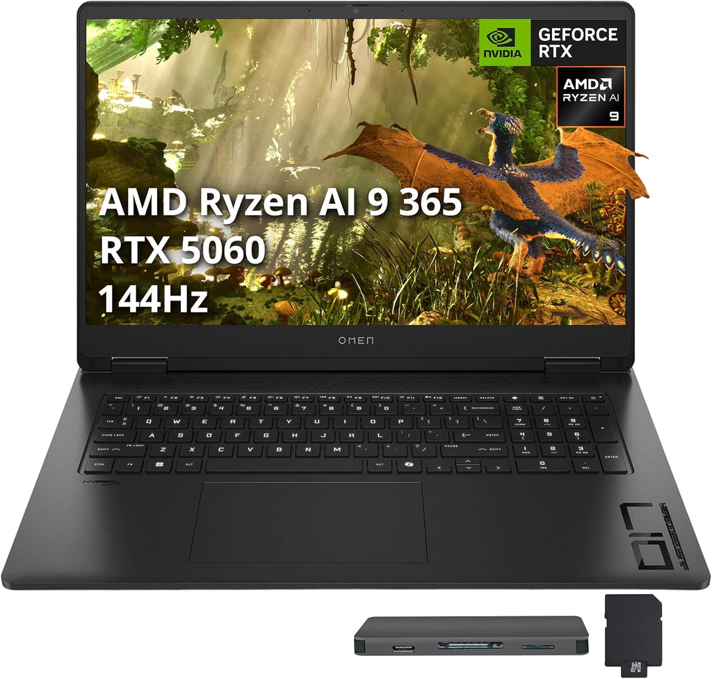 HP Omen 17 Gaming AI Laptop, GeForce RTX 5060, AMD Ryzen AI 9 365 Zen 5 10-Core (50 Tops), 17.3' 144Hz FHD IPS, 32GB RAM, 3TB Storage(2TB SSD+1TB Docking Station), RGB Backlit Keyboard, Win 11, Black