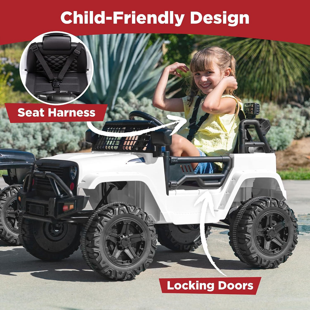 Best Choice Products 12V Kids Electric Vehicle Toy Ride On Car with Parent Remote Control for Toddlers, Seat Harness, 61 lbs Weight Capacity, Locking Doors, Spring Suspension, Bluetooth - White