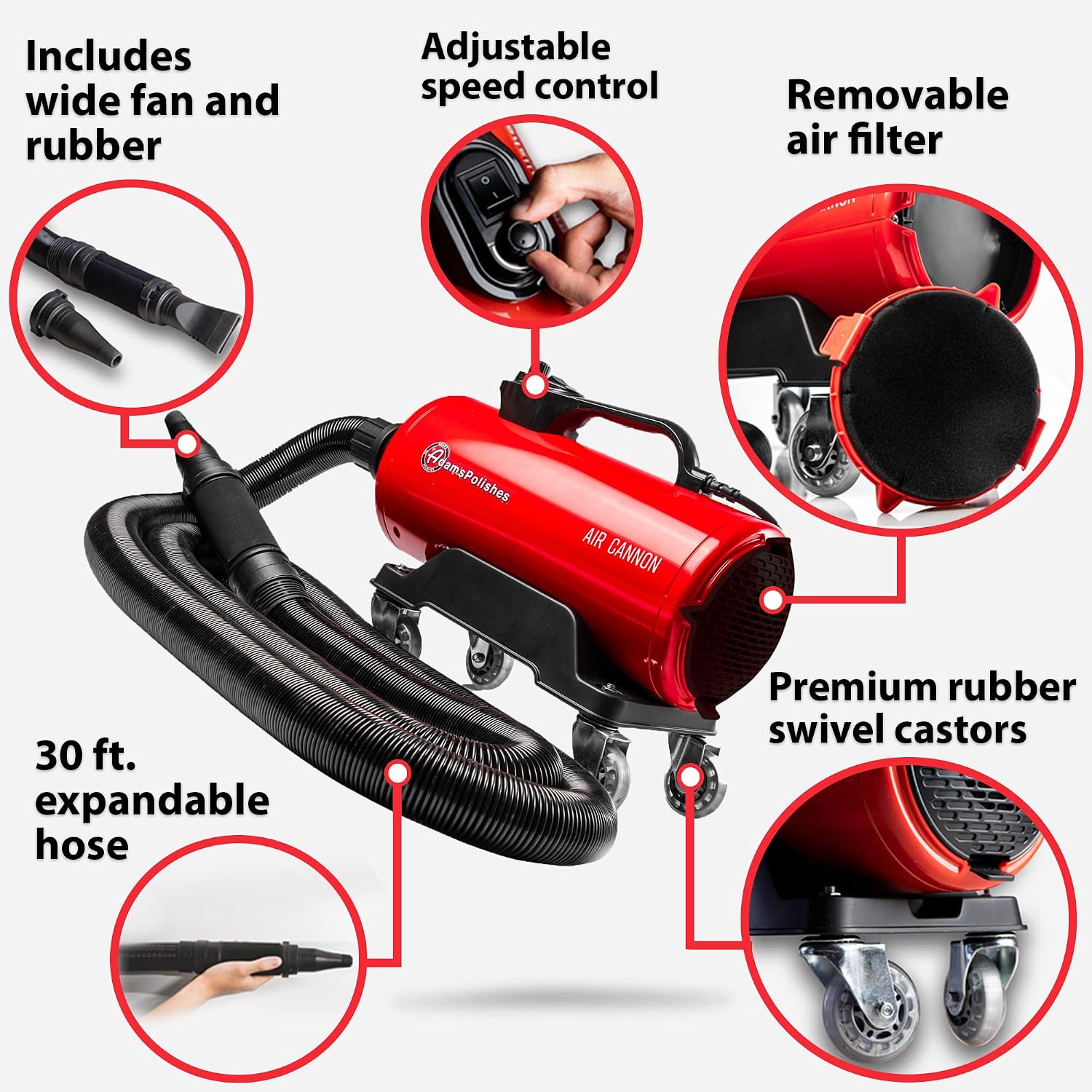 Adam's Polishes Air Cannon Car Dryer Blower - Powerful Detailing Wash | Filtered Dryers, Blowers & Blades Safer Than Microfiber Towel Cloth