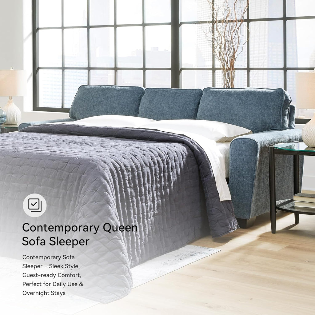 Signature Design by Ashley Cashton Casual 2-in-1 Sofa Sleeper with Folding Gel Memory Foam Mattress, Queen, Blue