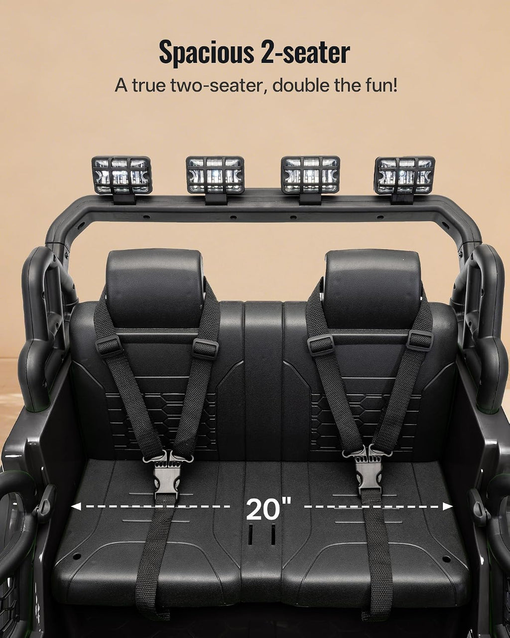 Outfunny 2 Seater Ride on Car Toy, 12V Electric Car for Kids 4-8 with Remote Control, Capacity 110 lb, LED Light - Black