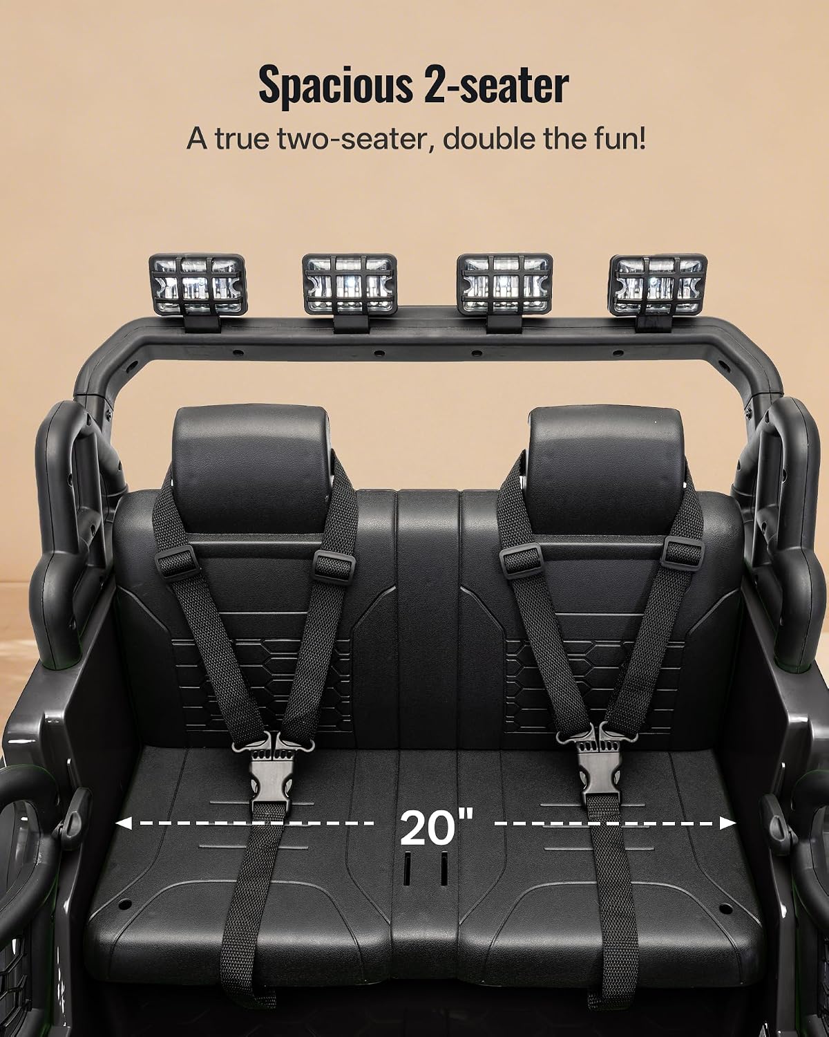 Outfunny 2 Seater Ride on Car Toy, 12V Electric Car for Kids 4-8 with Remote Control, Capacity 110 lb, LED Light - Black