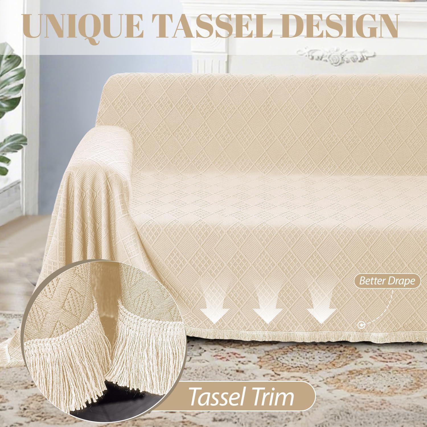 Waterproof Sectional Couch Covers Sectional Sofa Cover L Shaped Corner Sofa Slipcovers Blanket for Dogs Pets Washable Jacquard Quilted L Shape Furniture Protector (75x252 in, Beige)