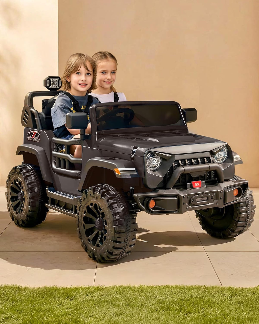 Outfunny 2 Seater Ride on Car Toy, 12V Electric Car for Kids 4-8 with Remote Control, Capacity 150 lb, LED Light - Black
