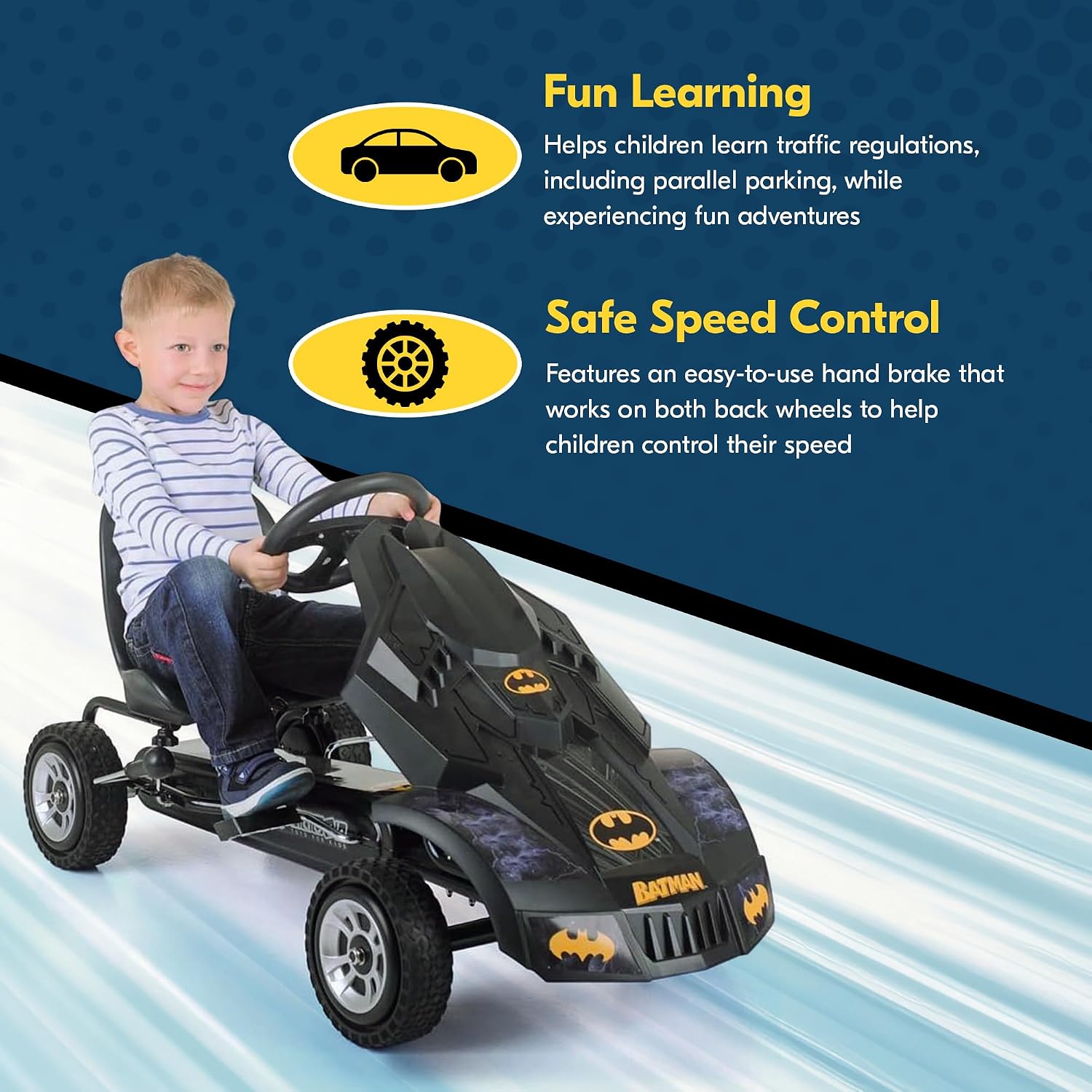 hauck Batmobile Pedal Go Kart, Superhero Ride On Batman Car Vehicle for Kids, Black