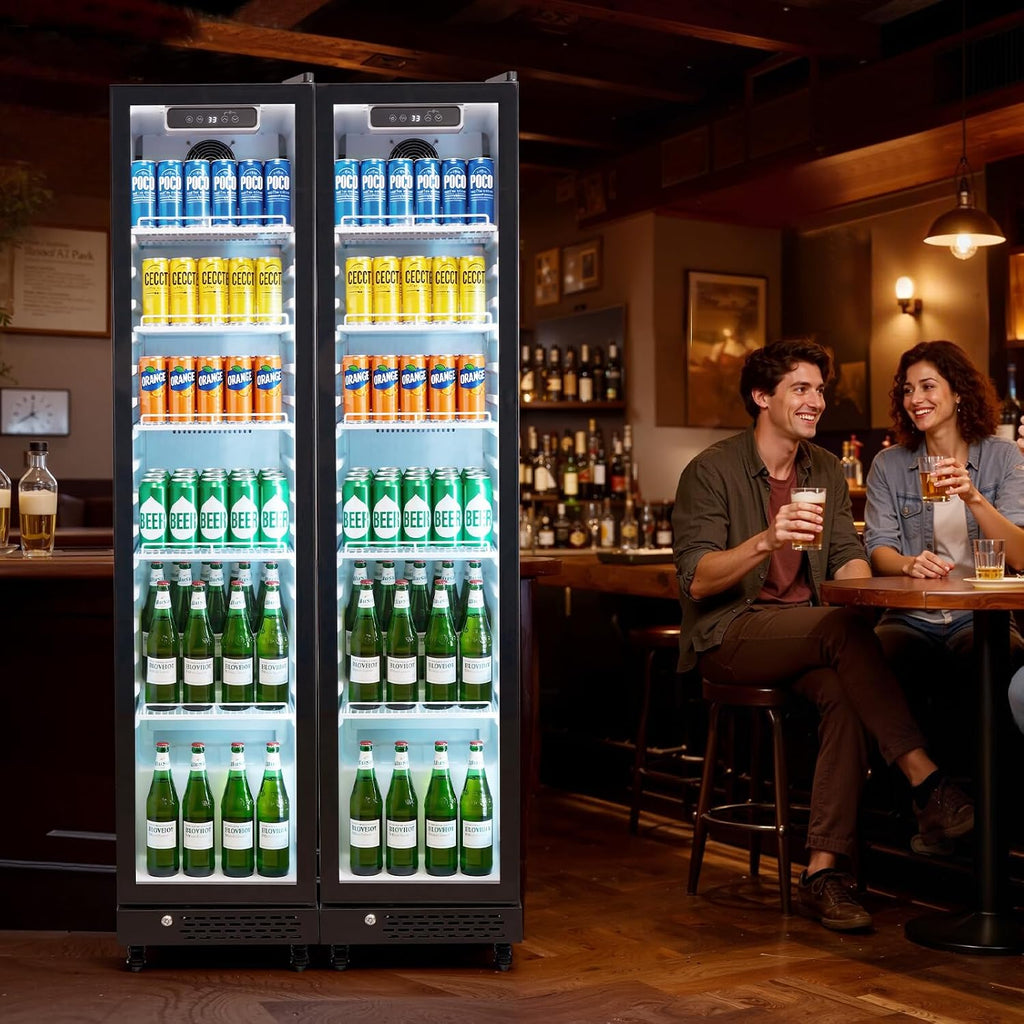 VEVOR Commercial Merchandiser Refrigerator, 8.3 Cu.Ft / 235 L Glass Door Display Refrigerator, Upright Beverage Cooler Fridge with 5 Adjustable Shelves, Soft LED Light & Casters for Homes Shops Bars