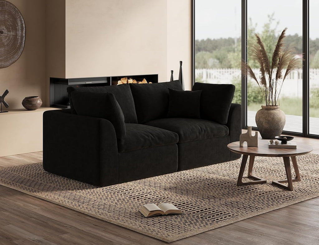 ohllob 78.9' Loveseat Sofa, Cloud Boneless Couches for Living Room, Modern Modular Sectional Sofa, Oversized, Black