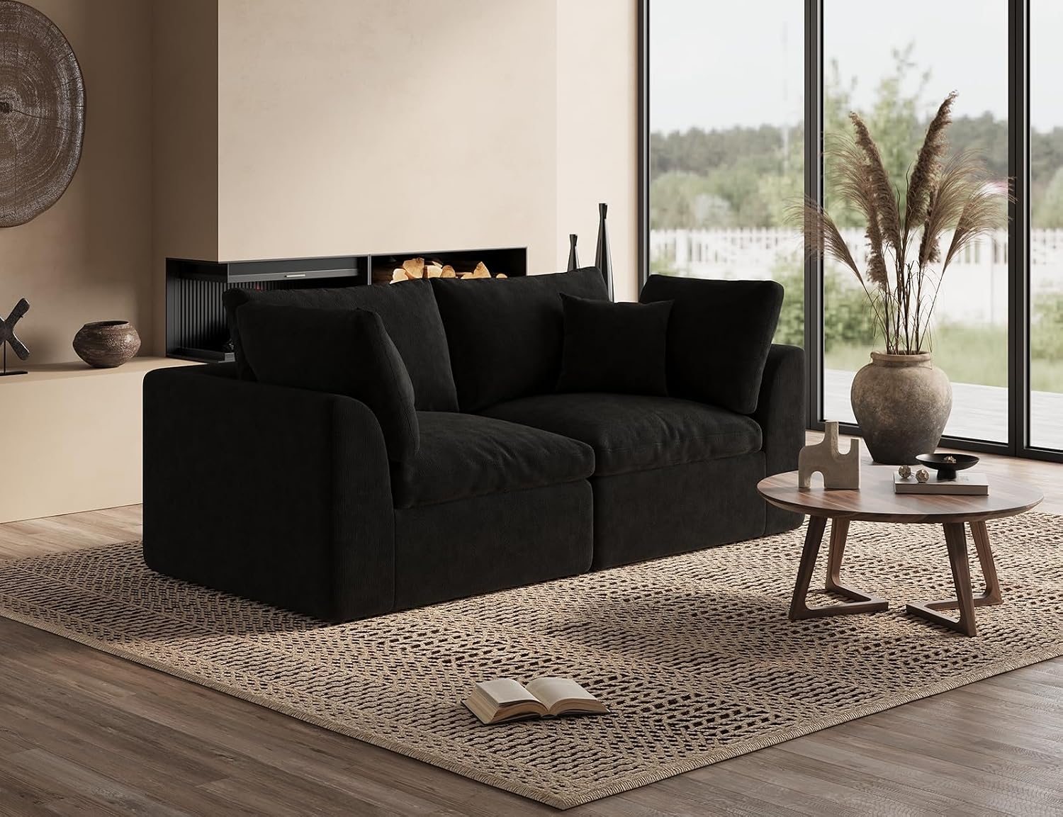 ohllob 78.9' Loveseat Sofa, Cloud Boneless Couches for Living Room, Modern Modular Sectional Sofa, Oversized, Black