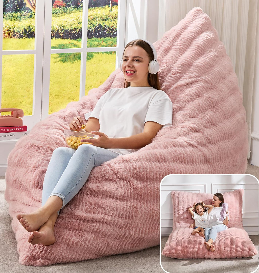 Hobestluk 3 in 1 Bean Bag Chair Giant Bean Bag Chairs for Adults with Ripple Cover Convertible Bean Bag Floor Cushion with Machine Washable Cover for Living Room (Ripple Pink)