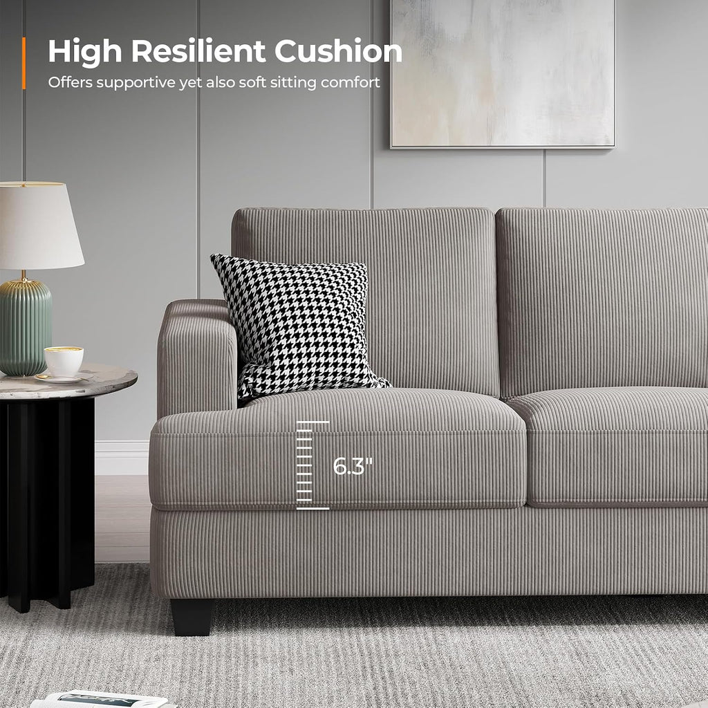 COPIAE 89 Inch Sofa with Extra Deep Seats Oversize, 3 Seater Sofa for Living Room, Modern Couch and Sofa, Comfy Armrests and Seats and Backrests, Easy Installation, Corduroy Fabric Light Grey