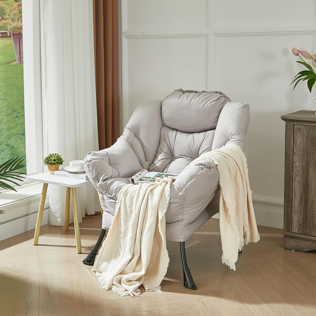 HollyHOME Lazy Chair with Armrest and Side Pocket, Comfy Accent Lounge Chair,Leisure Sofa Armchair for Living Room, Bedroom, Dorm, or Small Spaces, Oversized Reading Sofa Chair,Textured Grey