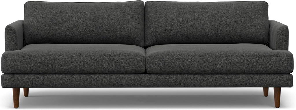 SIMPLIHOME Livingston 90-inch Wide Sofa in Charcoal Grey Woven-Blend Fabric, Handcrafted Mid-Century Modern Oversized 3-Seater Couch Sofa for Living Room or Family Room, Solid Wood Frame