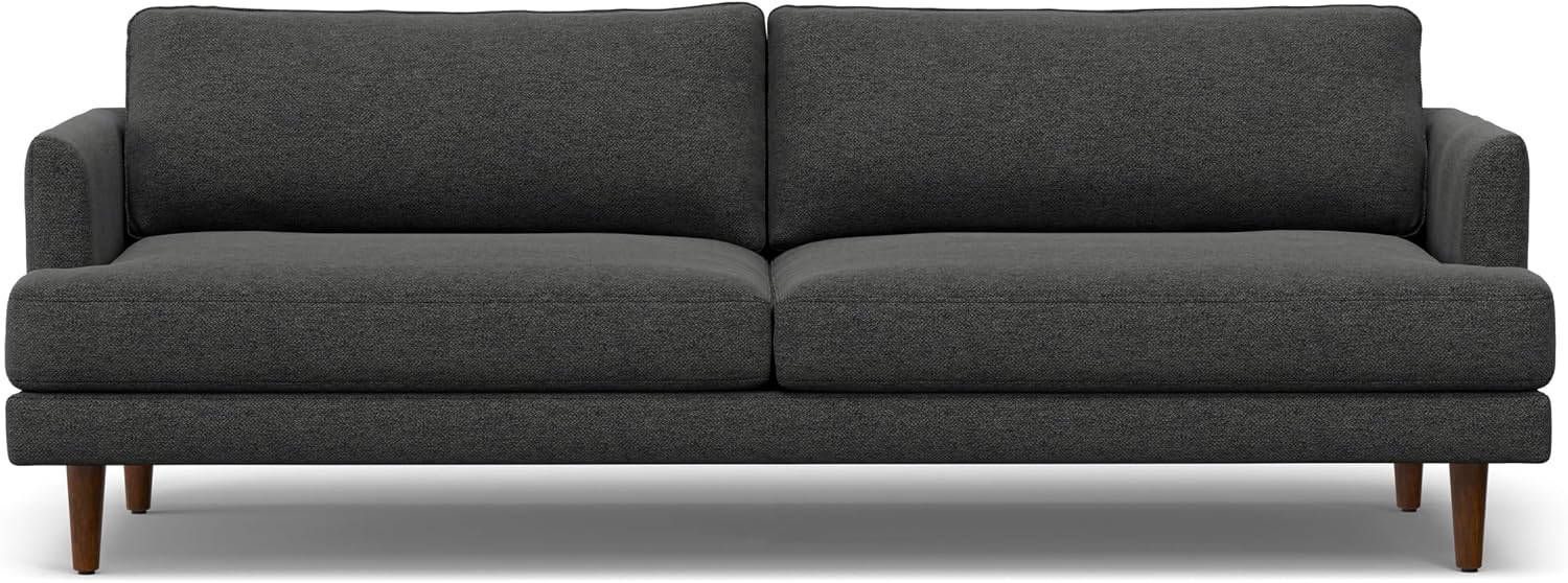 SIMPLIHOME Livingston 90-inch Wide Sofa in Charcoal Grey Woven-Blend Fabric, Handcrafted Mid-Century Modern Oversized 3-Seater Couch Sofa for Living Room or Family Room, Solid Wood Frame