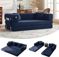 79' Convertible Sofa Bed with Pillows, Corduroy Folding Sleeper Sofa with Fixed-Shape Frame, Boneless Couch for Living Room Bedroom, Floor Sofa Lounge No Assembly Required (A - Style - Blue)