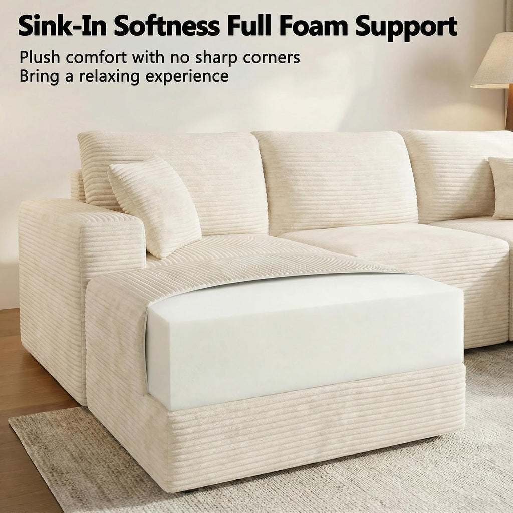 Homall Sectional Couches for Living Room, Modern Boneless Couch with Deep Seat, Upholstered Cloud Sofa, No Assembly Required (Beige, Oversized Sofa)