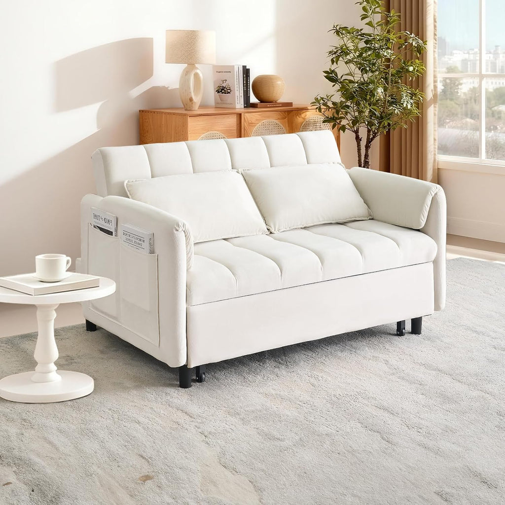 CAPCAEK 3 in 1 Convertible Sleeper Sofa Bed, Modern Velvet Loveseat Pull-Out Couch w/Pullout Bed, Small Love Seat Lounge Sofa w/Reclining Backrest,Toss Pillows, Pockets, for Living Room