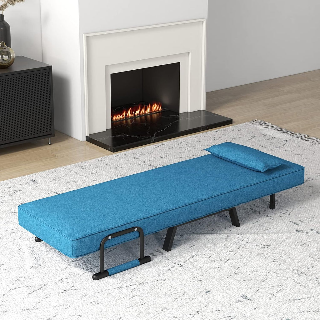 Giantex Convertible Sofa Bed, 4-in-1 Folding Sleeper Chair w/Pillow, Modern Recliner Guest Bed with 6 Positions Adjustable Backrest, Metal Legs, Linen Armchairs for Nursery Living Room Office (Blue)