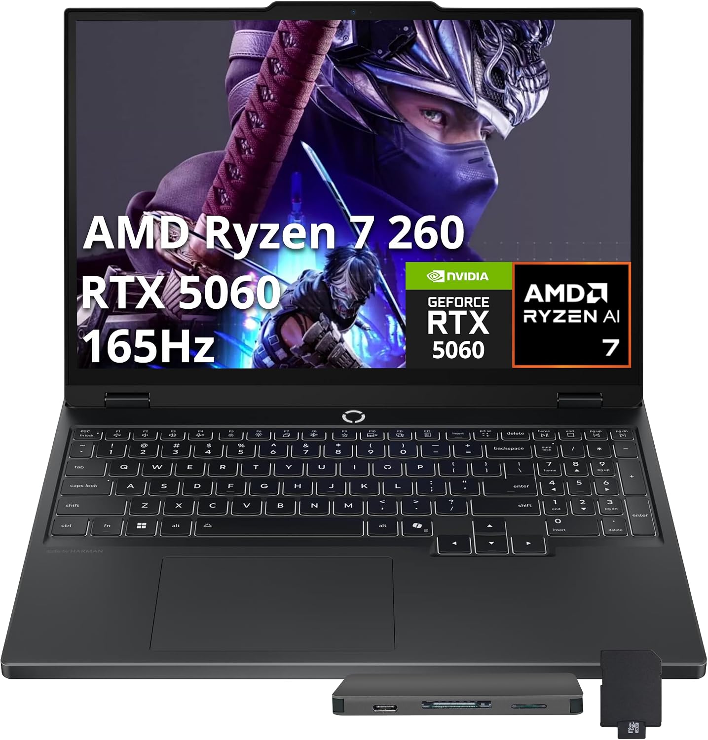 Lenovo Legion 5 15.1' WQXGA 165Hz Gaming Laptop, AMD Ryzen 7 260, NVIDIA GeForce RTX 5060 GDDR7, 16GB DDR5, 512GB SSD, 24-Zone RGB Backlit Keyboard, Wi-Fi 7, Win 11, Black, 1TB Docking Station Set