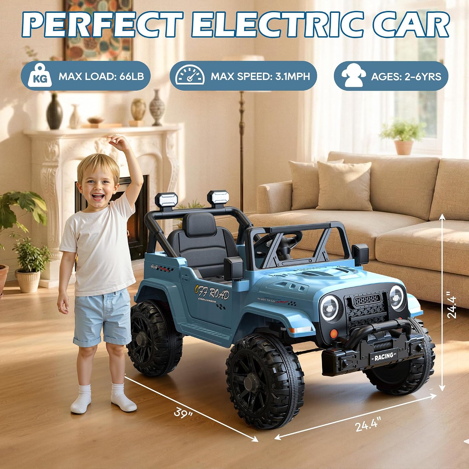 ARBELI 12V Ride On Truck Car with Remote Control, Kids Electric Vehicles with Bluetooth Music, Horn, 3 Speeds, 4 LED Lights, Soft Start, Ride on Toys for Toddler Boys & Girls (Blue)