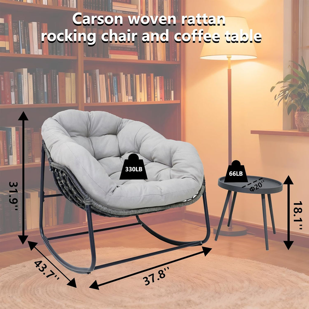 Modern Rocking Chair with Side Table Set, 2-Piece Patio with Soft Cushion & Side Table, 330 LBS Capacity, All-Weather Balcony Furniture