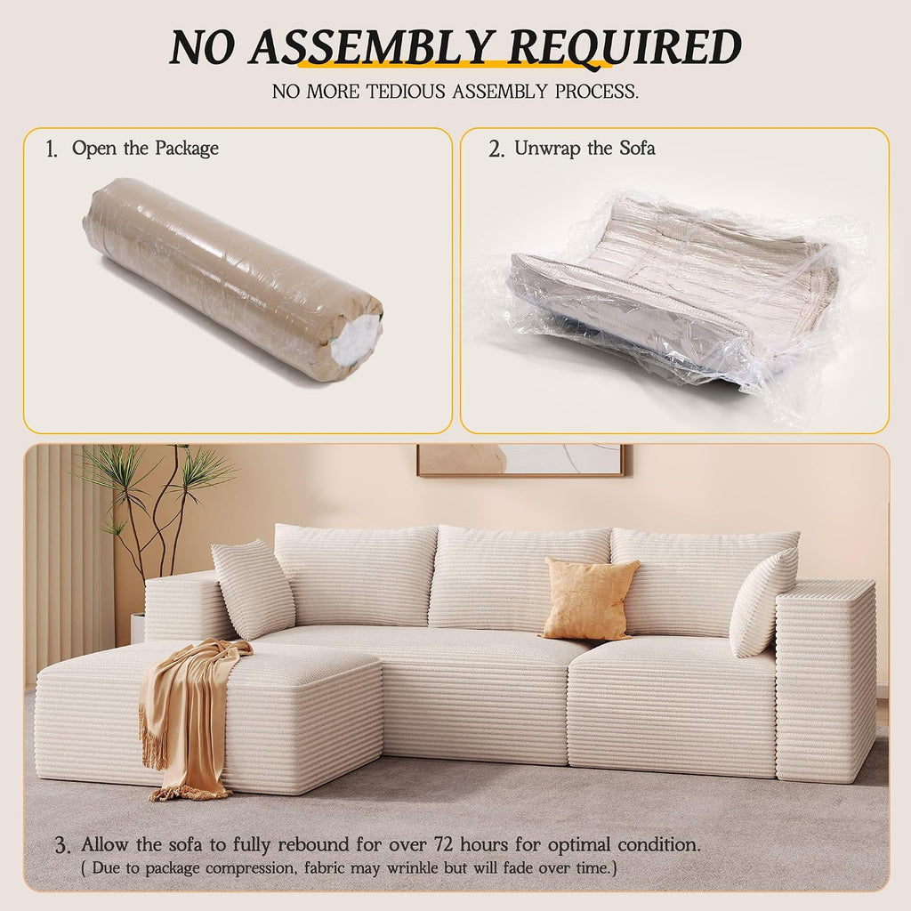 DWVO 108' Modular Sectional Couch with L-Shape Chaise, Modern Cloud Sectional Sofa with Deep Seat, Upholstered Couches for Living Room Bedroom, No Assembly Required, Beige