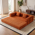 ZEIINPA Convertible Folding Couch Bed, Comfy Corduroy Sleeper Floor Sofa Bed with Fixed-Shape Frame, Floor Sofa with Armrest, Lounge Couch for Living Room Bedroom Lounge Studio, Orange