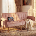 TYBOATLE 65' W Velvet Modern Convertible Folding Futon Couch Sofa Bed w/ 2 USB Charging Ports and arms, Loveseat for Compact Living Space, Dorm, Game Studio, Bonus Room, Apartment, Bedroom (Pink)