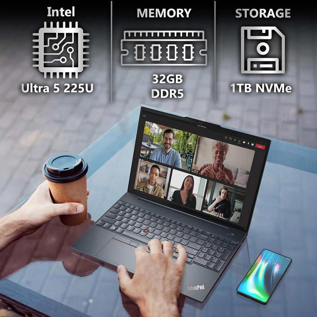 Oemgenuine Lenovo ThinkPad T16 Gen 4 16' WUXGA IPS Display, Intel Ultra 5-225U (Beats i7-1355U), 32GB DDR5, 1TB NVMe, Webcam, WiFi 6E + BT, RJ-45, Backlit KB, FP Reader, W11P, Business Laptop