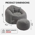 Bean Bag Chair for Adult, Microfiber Upholstered Bean Bag Sofa with Petal Back, Shell-Shaped Beanbag Chair with Footstool, Memory Foam Stuffed Lazy Sofa for Living Room, Bedroom (Grey)