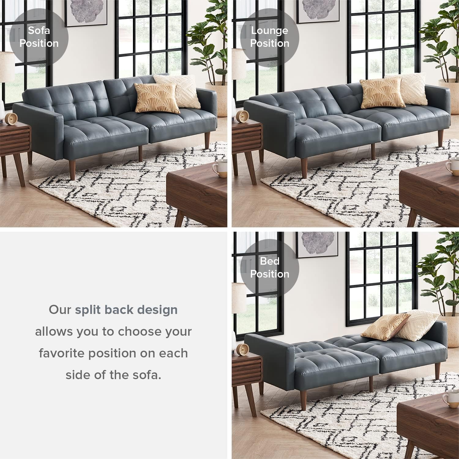 mopio Aaron 76.8' Couch, Small Futon Sofa Bed, Sleeper, Loveseat, Mid Century Modern Futon Couch, Sofa Cama, Couches for Living Room, Bedroom (Cloud Gray, Faux Leather)