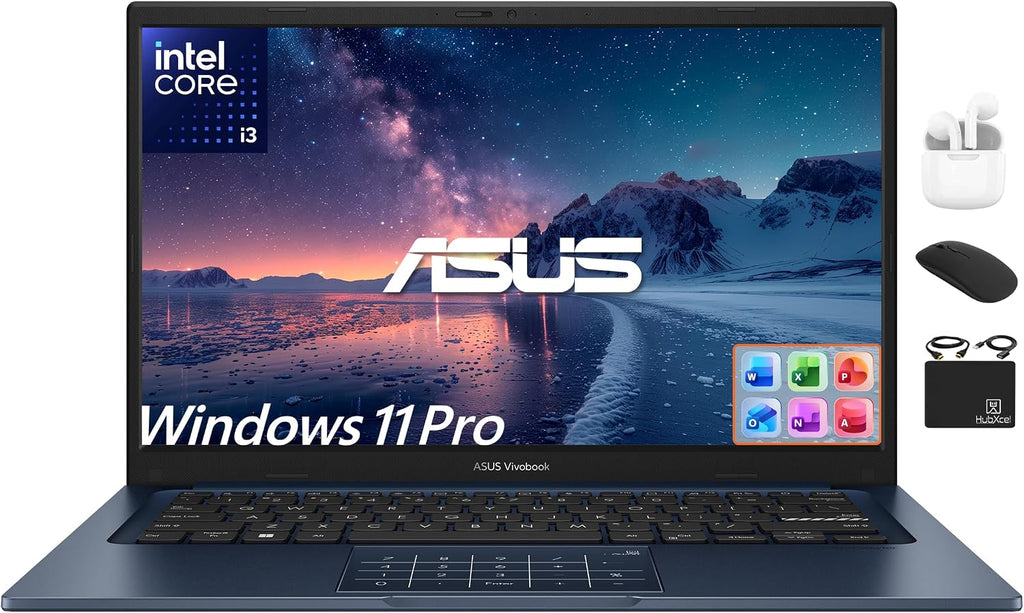 ASUS Vivobook 14' FHD Laptop for for Student Business 2025, AI-Powered Computer, 6-Core Intel i3, 16GB RAM & 1TB Storage (512GB SSD + 500GB Ext), HubxcelAccessory, WiFi, Win 11 Pro, Lifetime MS Office
